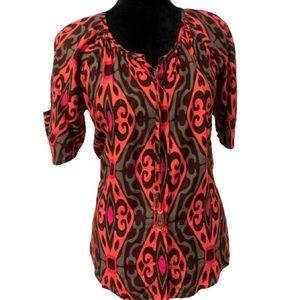 ESCAPADA Abstract Retro Vintage Inspired Design Beaded Tassel Shirt Sz XS EUC